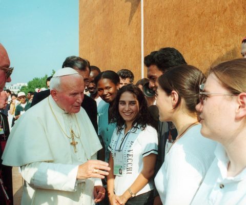 Pope John Paul II with youth.